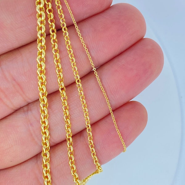Solid 14K Gold Rolo Cable Chain, 1mm 2mm 2.5mm 3mm, Ladies Gold Chain, Real Genuine 14KT Gold Chain, Round Cable Link Chain for Pendant