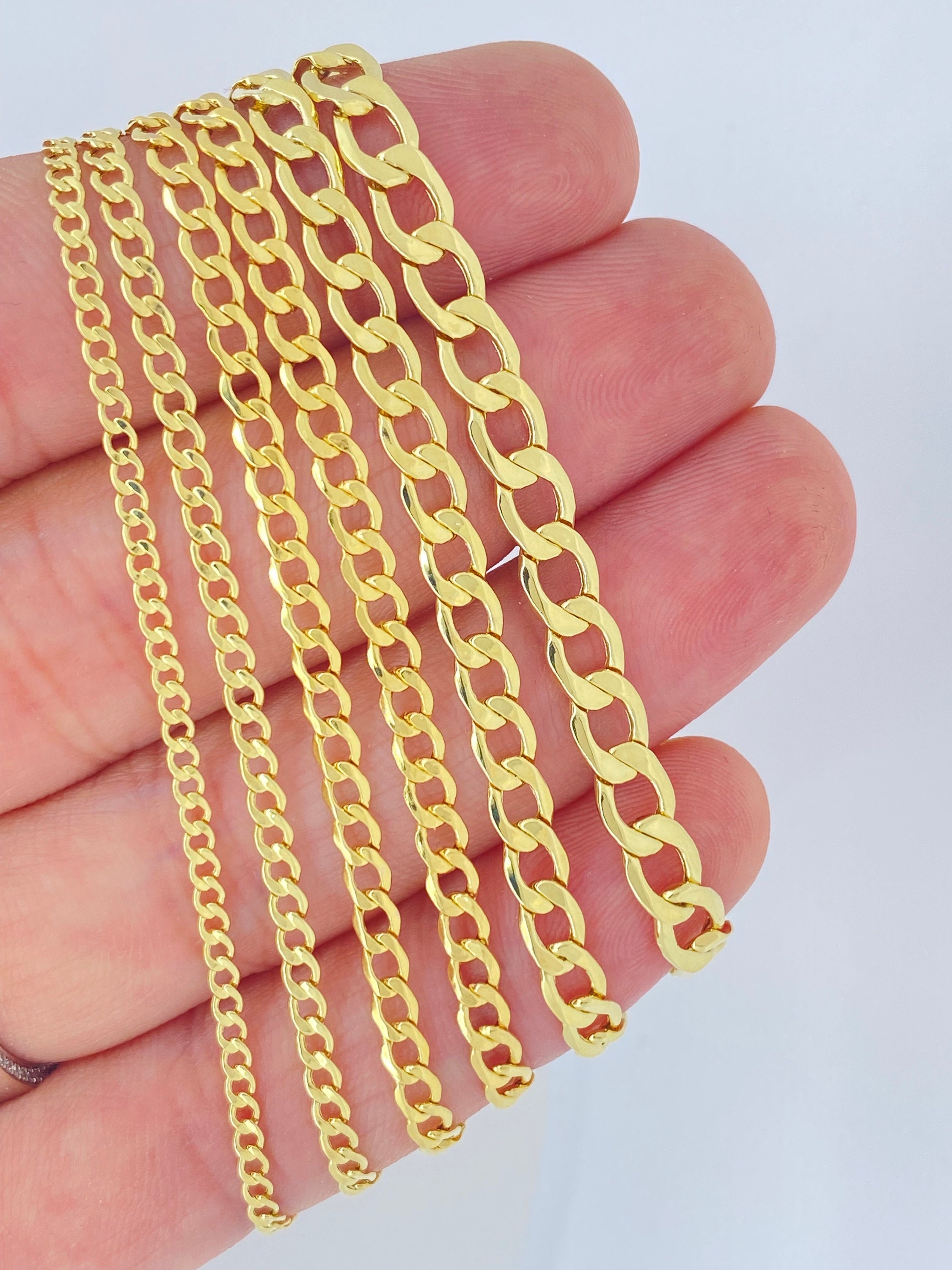 ソリッド14Kゴールドカーブチェーンネックレス、2mm、2.5mm、3mm、3.5 