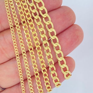 Solid 14K Gold Curb Chain Necklace, 2mm 2.5mm 3mm 3.5mm 4mm 5mm 6.5mm 8mm Curb Cuban Link, Real Gold Chain, Ladies Mens Gold Chain