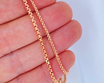 Solid 14K Rose Gold Box Chain Necklace, ROSE GOLD Layering Box