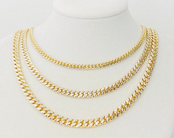 Catena Maglia Cubana Miami 3 Mm In Acciaio Inox Placcato Oro 14k, Lunghezza 18-30 Pollici Catena Maglia Cubana Miami 3 Mm In Acciaio Inox Placcato Oro 14k, Lunghezza 18-30 Pollici