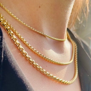 Solid 14K Gold Box Chain Necklace, GOLD Box Chain, 2mm - 3.5mm, Strong Ladies and Mens 14K Gold Box Chain, TRENDING