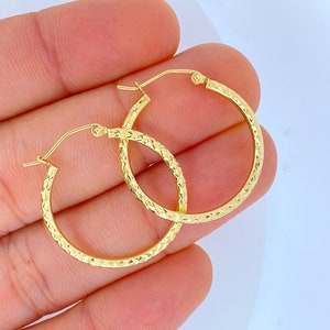 Solid 14K Gold Diamond Cut Hoop Earrings, Lightweight Ladies Hoop Earrings, Ladies Gold Hoops, 1 inch