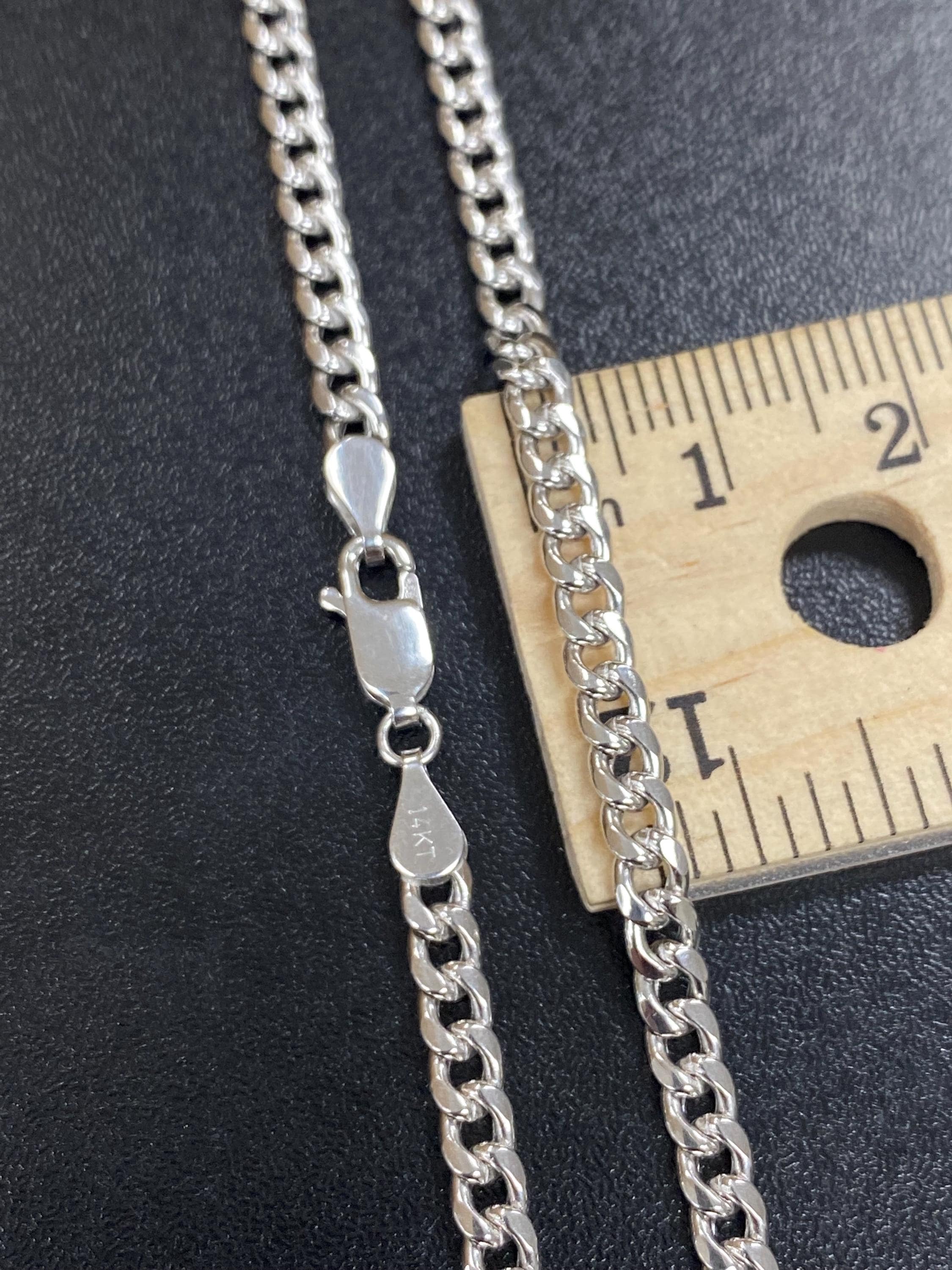 ソリッド14Kホワイトゴールドマイアミキューバンカーブチェーン3.5mm 