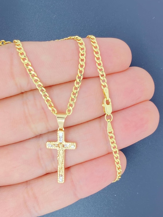 Collana Con Doppia Croce Donna Placcata Oro 14K - Delicata E Regolabile, In Rame Ipoallergenico