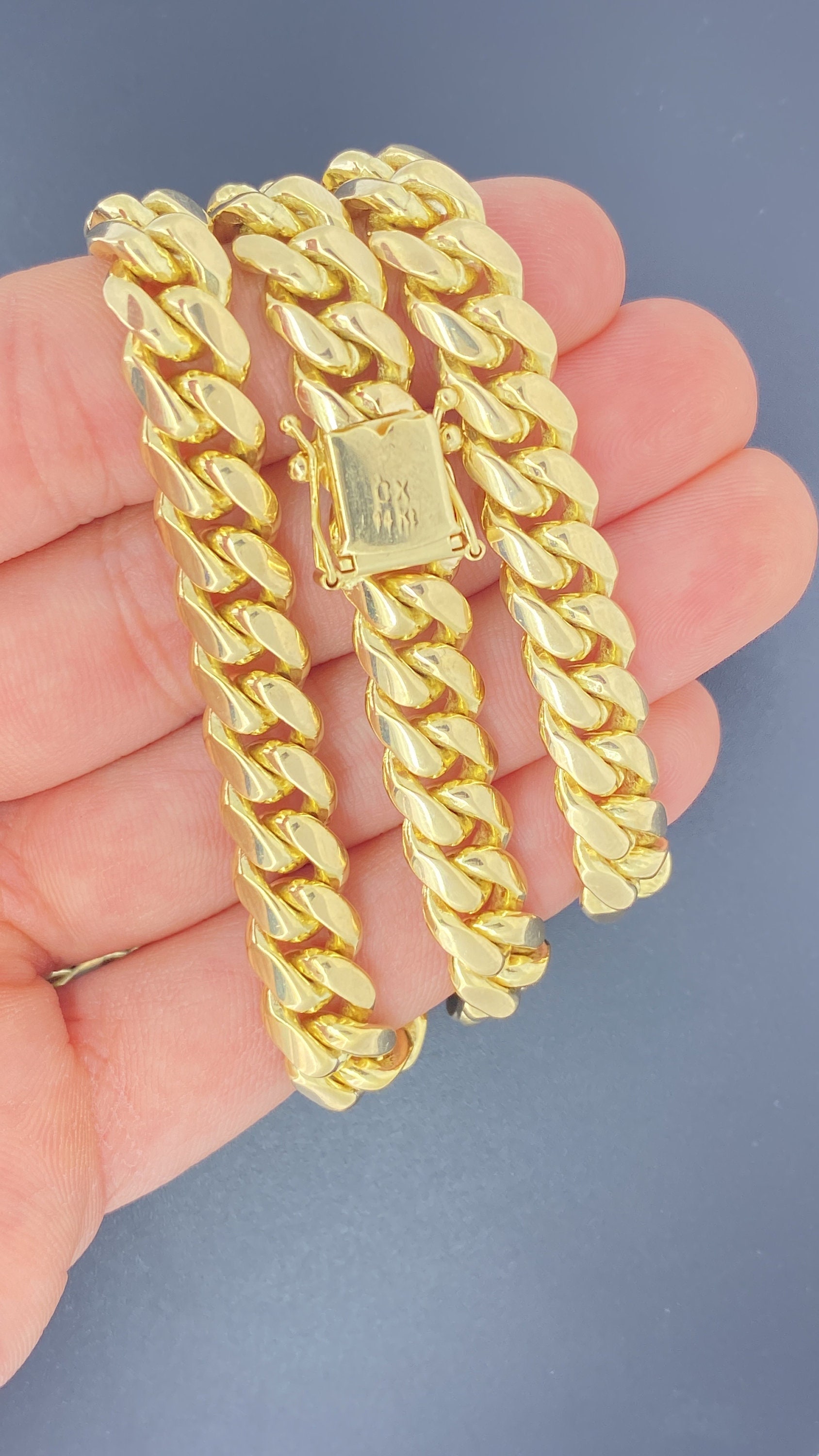 Catena Uomo In Acciaio Inox Placcato Oro 14k - Maglia Cubana 10mm - Lunga 30 Pollici