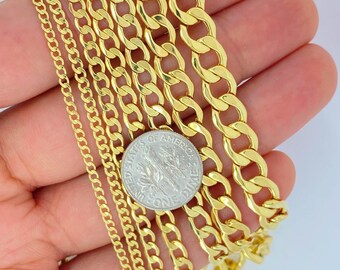 ソリッド14Kゴールドカーブチェーンネックレス、2mm、2.5mm、3mm、3.5