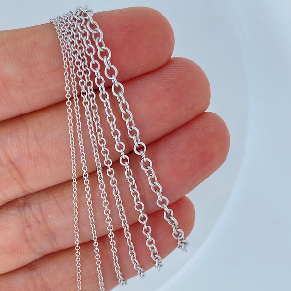 Solid 18K White Gold Plain Rolo Chain, Italy White Gold Rolo, Strong Rolo Chain, 1mm 1.25mm 1.5mm 2mm 2.25mm, Dainty and Shiny, Trending