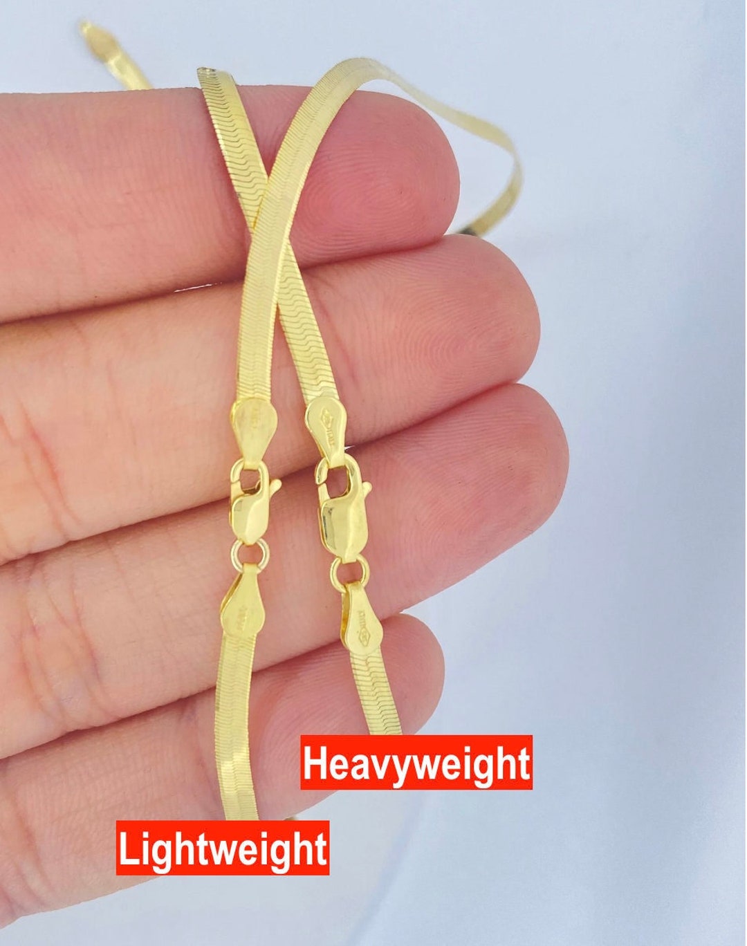 Solid 14K Gold 3mm Herringbone Chain Bracelet ITALY, ITALIAN Made 14K