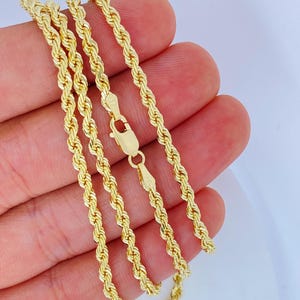 14Kゴールドロープチェーン、14K 3mmヘビーソリッドリンクロープ、ダイヤモンドカットロープチェーン 14K純正ソリッドロープ