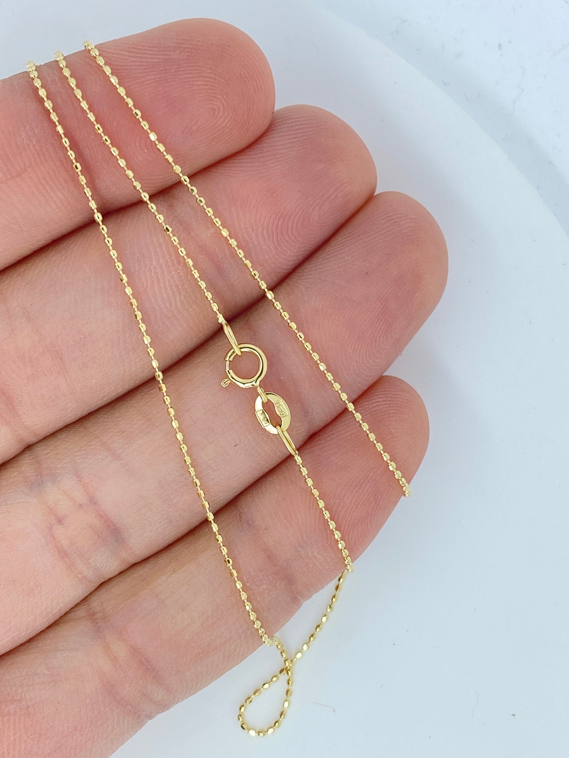 Solid 18K Gold 1mm Ball Chain Diamond Cut Chain Necklace, 16 inches, 18  inches, 20 inches, 22 inches, 24 inches, Ladies Stackable Chain