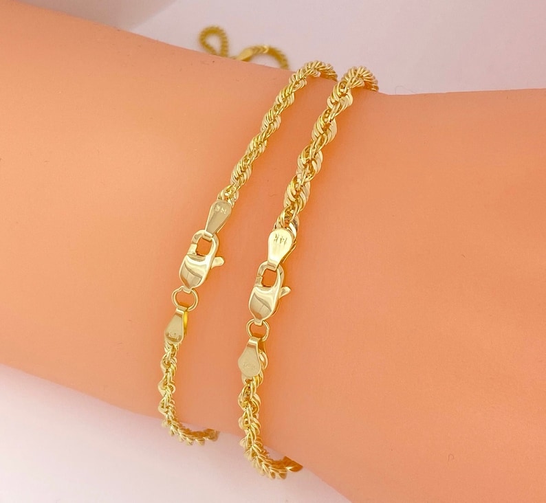 Solid 14K Gold Rope Bracelet Ladies 14K Gold Bracelet Real Etsy