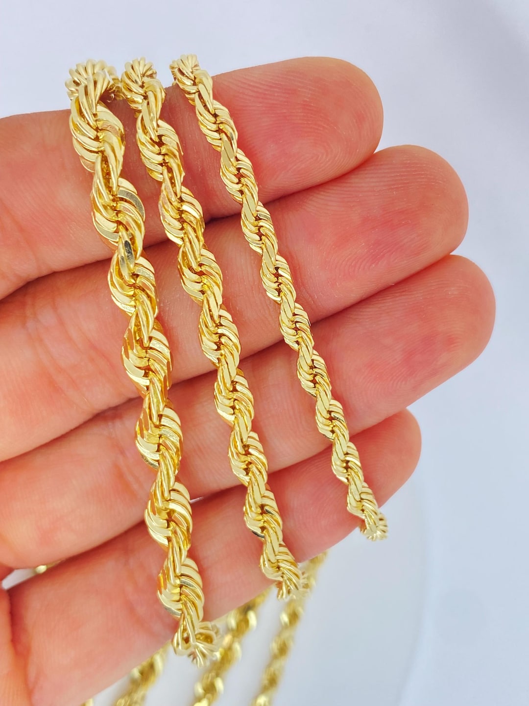 SOLID 14K Gold Cali Rope Chain, 4mm 5mm 6mm 14kt Diamond Cut Heavy Rope ...
