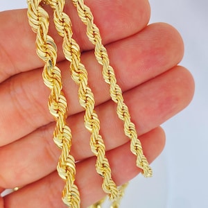 SOLID 14K Gold Cali Rope Chain, 4mm 5mm 6mm 14kt Diamond Cut Heavy Rope Chain