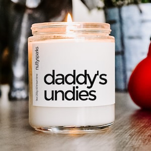 daddy's undies scented soy candle, best friend gift, housewarming gift, lesbian gay bisexual transgender queer pride gifts, lgbtq