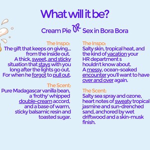 The image is a visual guide comparing two different creams, focusing on their scents and textures. The guide provides descriptions of each cream, highlighting their unique features and benefits.