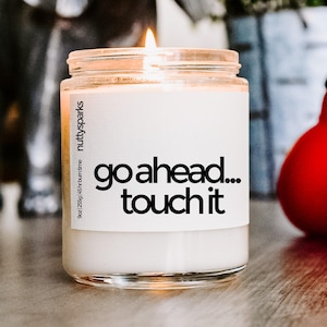 go ahead and touch it scented soy candle, sex, boyfriend girlfriend, funny gift, husband wife, long distance, anniversary, relationship gift