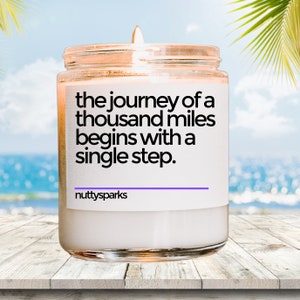 thousand journey scented soy candle , travel inspired gifts for travelers, travel lover themed candles, wanderlust, adventure, backpacking
