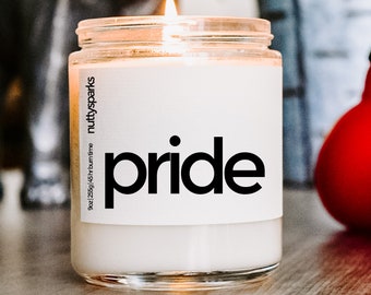 pride scented soy candle, best friend gift, housewarming gift, lesbian gay bisexual transgender queer pride gifts, lgbtq