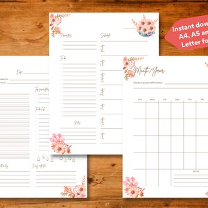 Bundle täglich, wöchentlich & monatlich druckbare undatierte Planer Vorlagen Seiten mit Herbst Gänseblümchen, Sofort download, A4 / A5 /US Letter