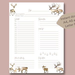 Täglicher undatierter Planer mit einer Hirschherde zum Ausdrucken, Sofort download, A4 / A5 / US Letter