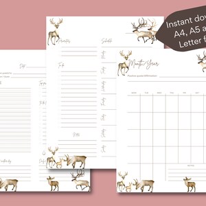 Bundle täglich, wöchentlich & monatlich druckbare undatierte Planer Vorlagen Seiten mit Hirschen Sofortiger Download, A4 / A5 /US Letter