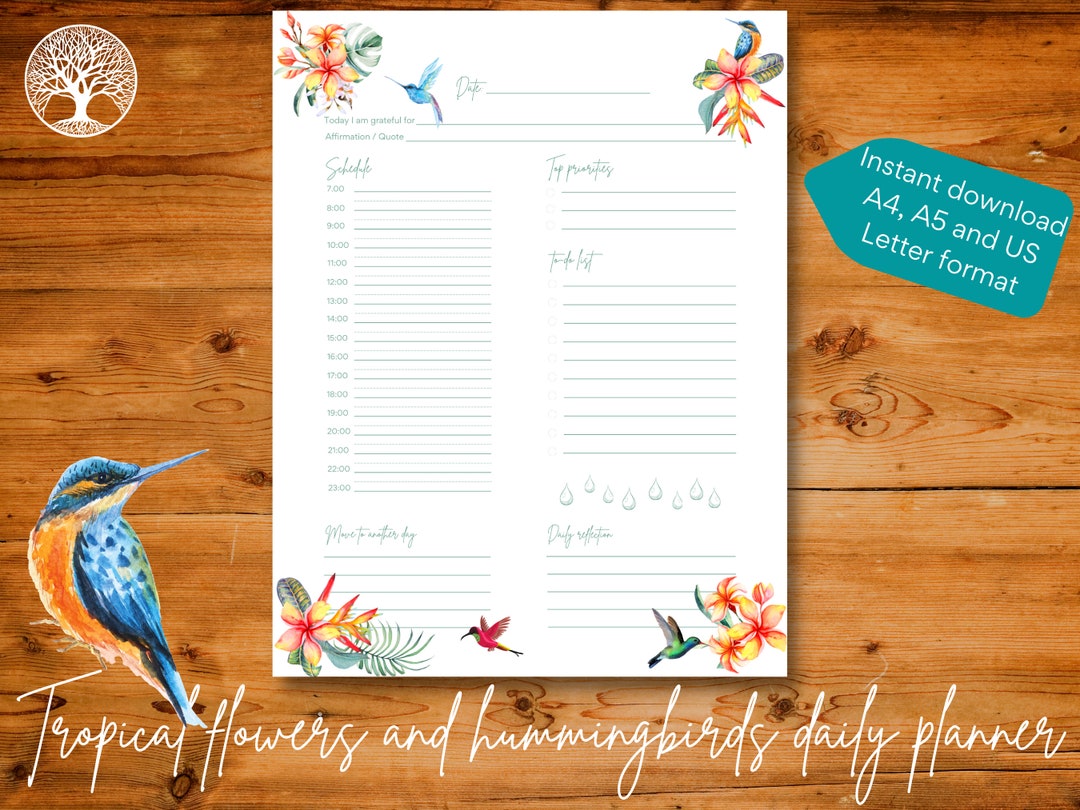 Daily Printable Undated Planner Template Page Illustrated With Tropical ...