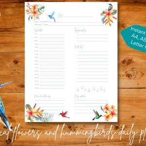Täglicher undatierter Planner mit tropischen Blumen illustriert, Sofort download, A4 / A5 / US Letter