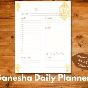Täglicher undatierter Planner mit Ganesha illustriert, Sofort download, A4 / A5 / US Letter