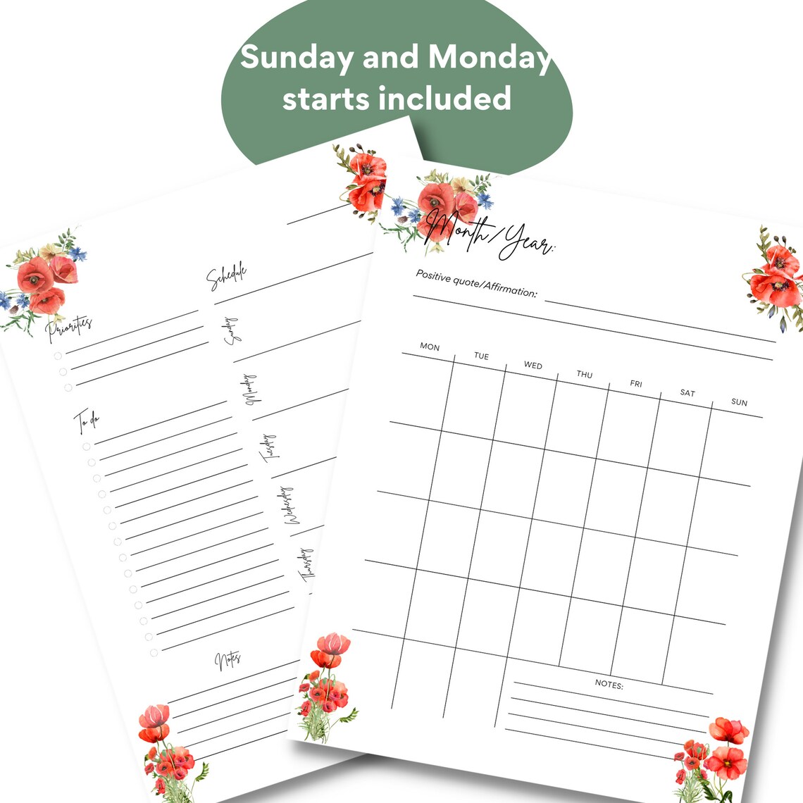 Bundle Daily, Weekly & Monthly Printable Undated Planner Template Pages ...
