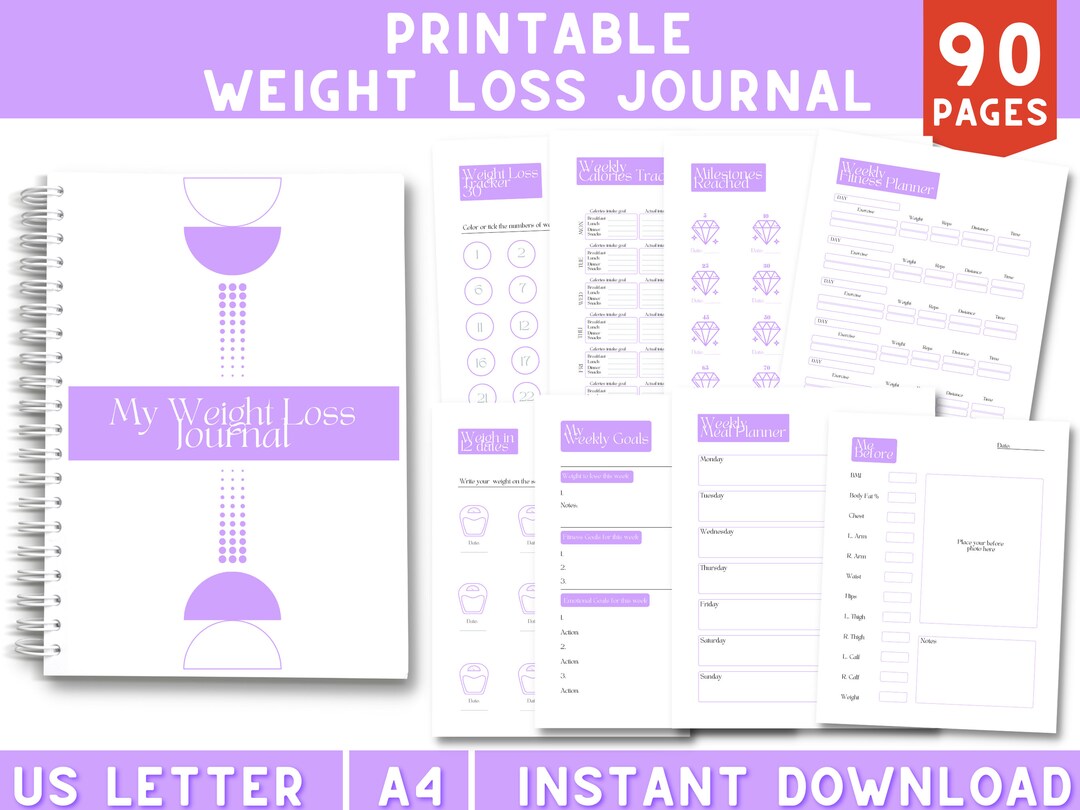Lavender Printable Weight Loss Journal, Grocery List, Food Diary, Meal ...