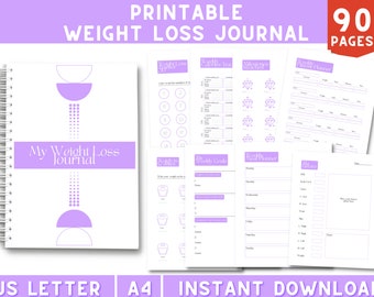 May include: A printable weight loss journal with 90 pages. The cover features a purple design with the text "My Weight Loss Journal".