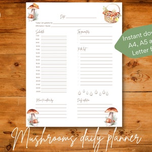 Täglicher undatierter Planer mit Pilzen zum Ausdrucken, Sofort-Download, A4 / A5 / US Letter