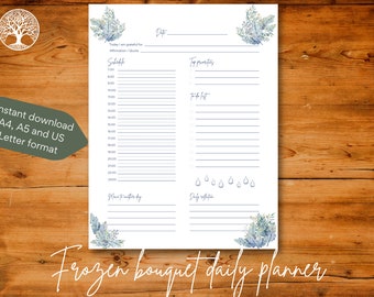 Daily printable undated planner template page illustrated with frozen flowers, Instant download, A4 / A5 / US Letter