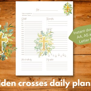 Täglicher christlicher undatierter Planer mit einem goldenen Kreuz illustriert, Sofort download, A4 / A5 / US Letter