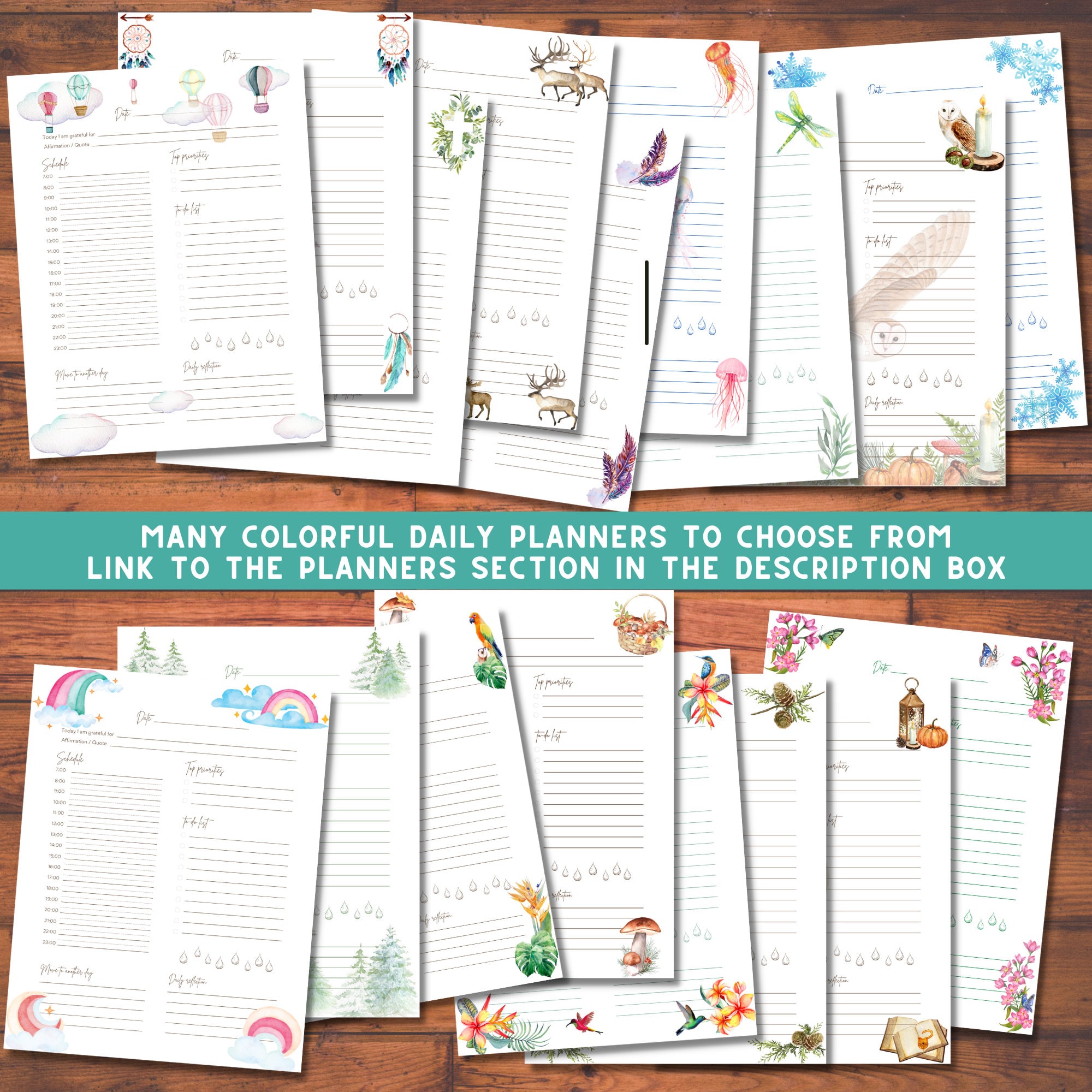 Daily Printable Undated Planner Template Page Illustrated With Rainbows ...