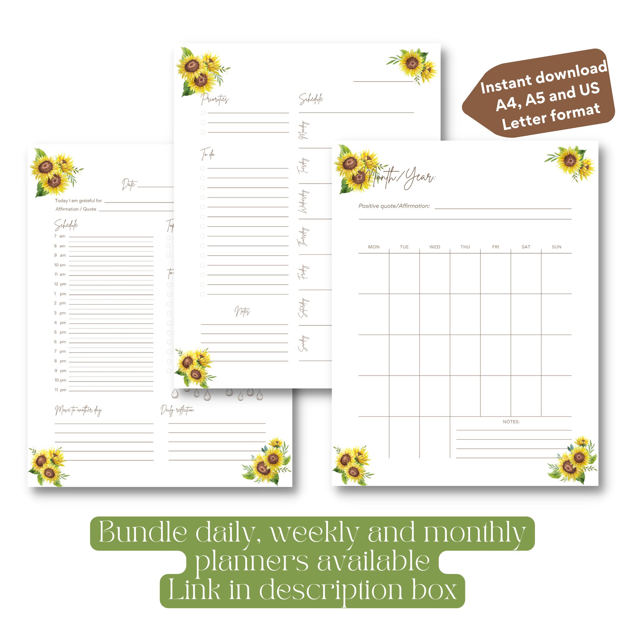 Daily Printable Undated Planner Template Page Illustrated With ...