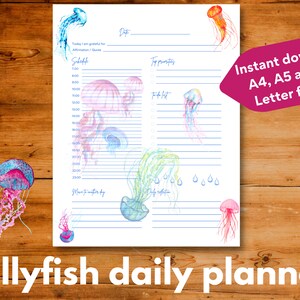 Täglicher undatierter Planer mit Quallen und Quallen zum Ausdrucken, Sofort-Download, A4 / A5 / US Letter