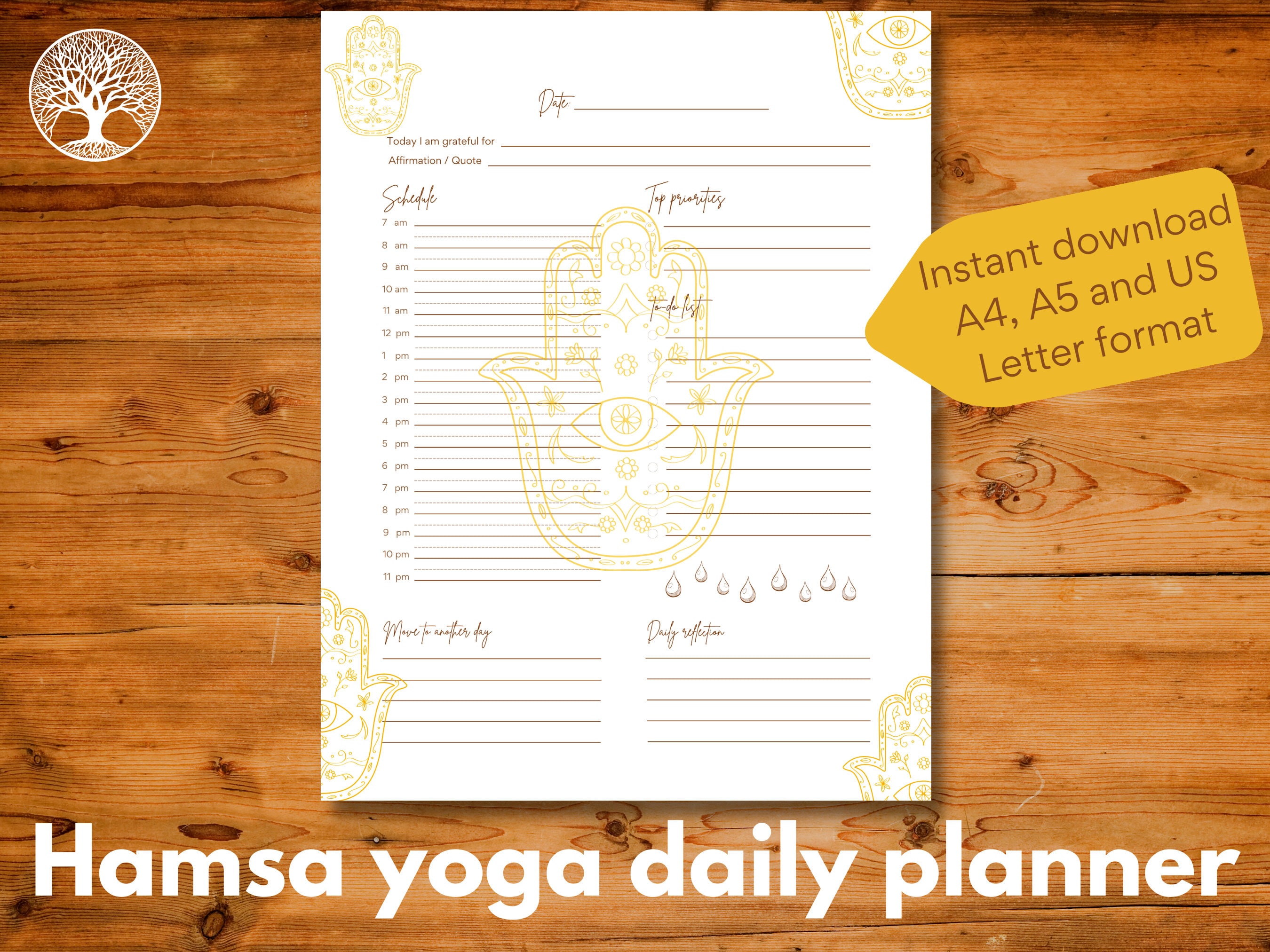 Daily Printable Undated Planner Template Page Illustrated With a Hamsa ...