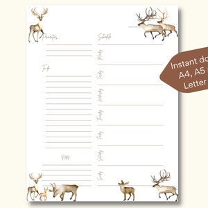 Druckbare undatierte Planer-Vorlage mit Hirsch-Herde, Sofort-Download, A4 / A5 / US Letter