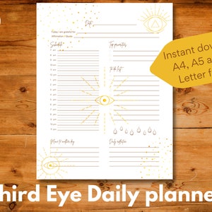 Täglicher undatierter Planer mit einem goldenen Auge illustriert, Sofort download, A4 / A5 / US Letter