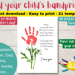 Printable Mother's Day Gift, Personalised Father's Day Gifts, Gift for Mom, Gift for Grandma, One Child's Handprint, Keepsake gift for Mom