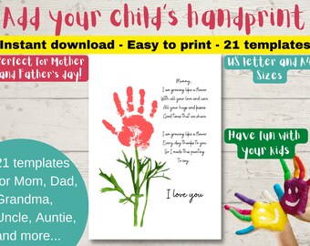 Printable Mother's Day Gift, Personalised Father's Day Gifts, Gift for Mom, Gift for Grandma, One Child's Handprint, Keepsake gift for Mom