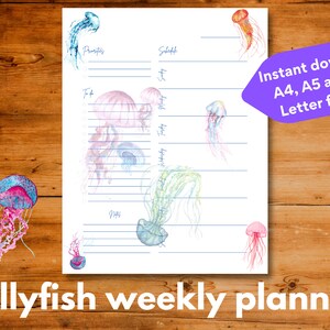 Druckbare undatierte Planervorlage mit Quallen zum Ausdrucken, Sofort-Download, A4 / A5 / US Letter