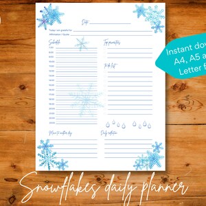 Täglicher undatierter Planer mit Schneeflocken zum Ausdrucken, Sofort download, A4 / A5 / US Letter