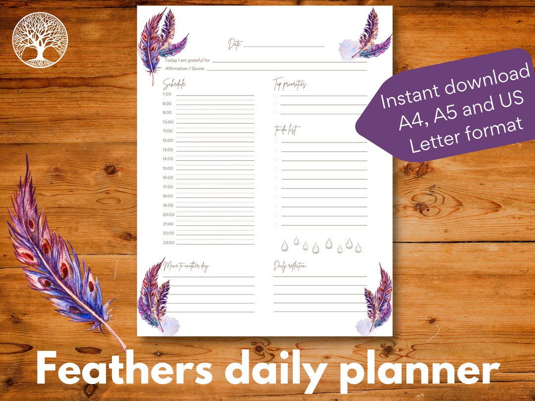 Daily Printable Undated Planner Template Page Illustrated With Purple ...