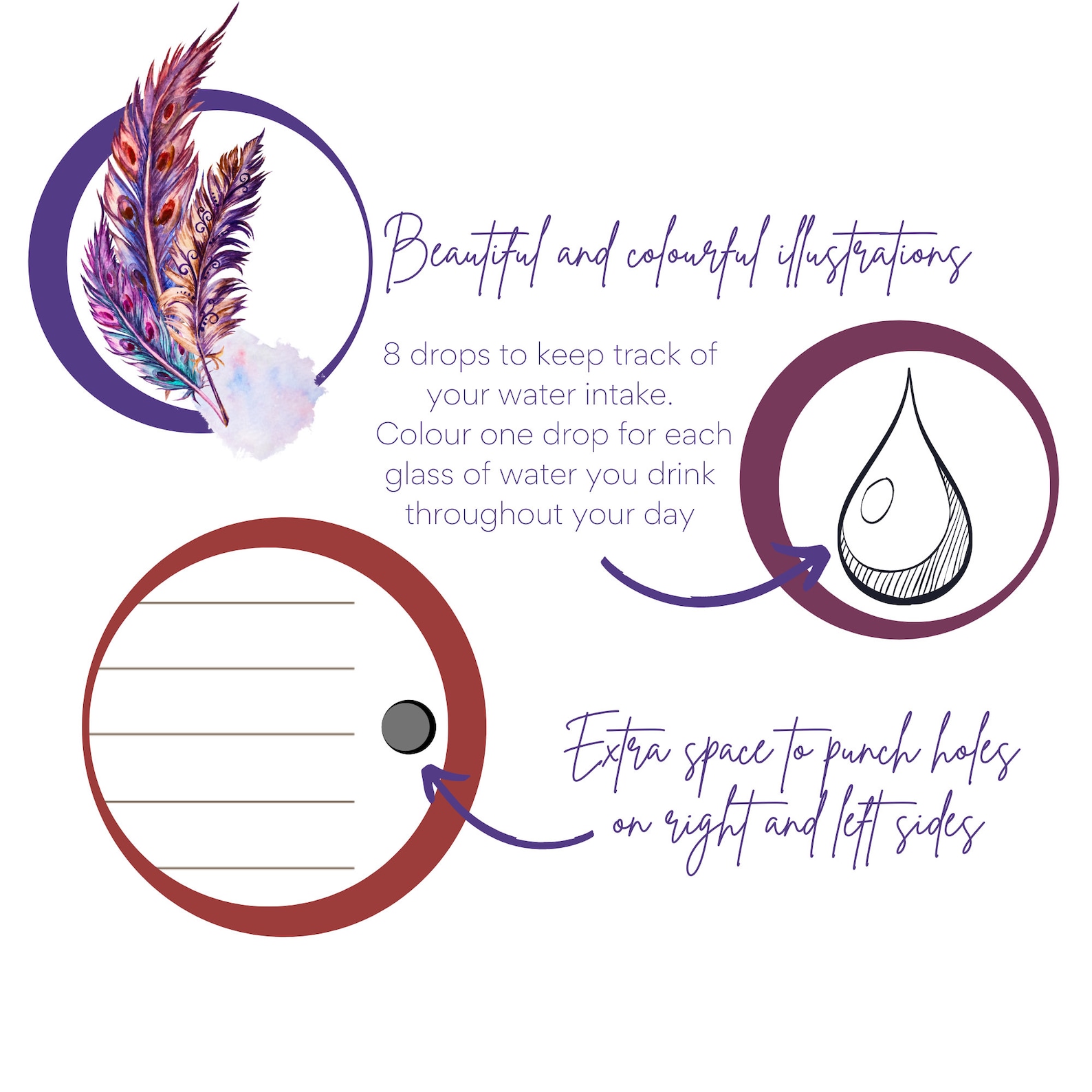 Daily Printable Undated Planner Template Page Illustrated With Purple ...