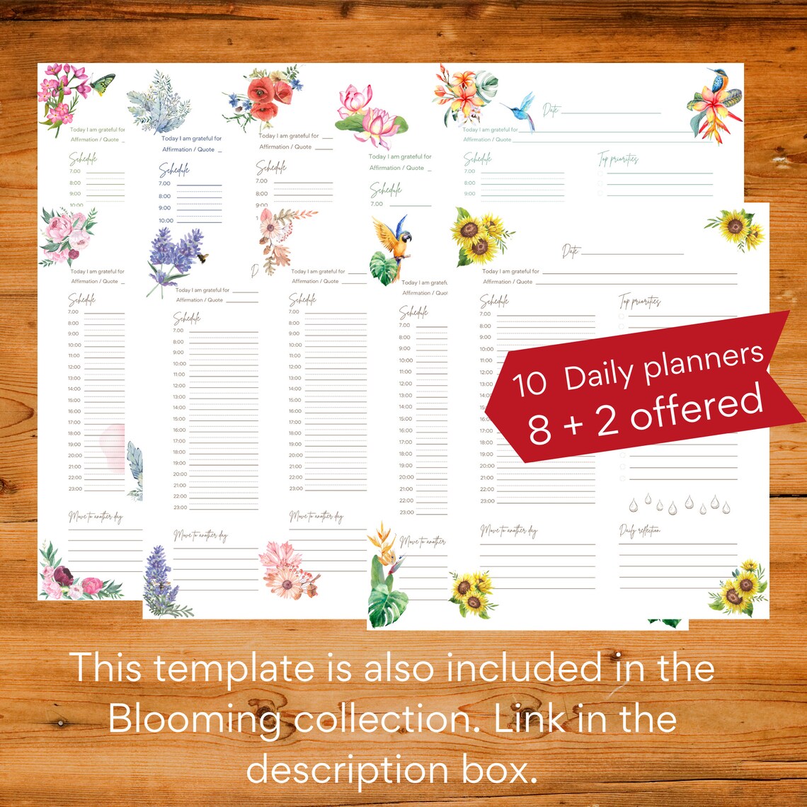 Daily Printable Undated Planner Template Page Illustrated With Poppy ...