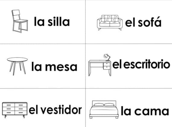 House objects and Furniture in Spanish - PDF Worksheet - Spanish