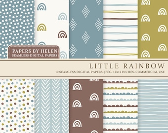 10 boho naadloos digitaal papier, boho-plakboekpapier, boho-achtergronden, digitaal papier voor commercieel gebruik, boho-patronen, boho-regenboog 05